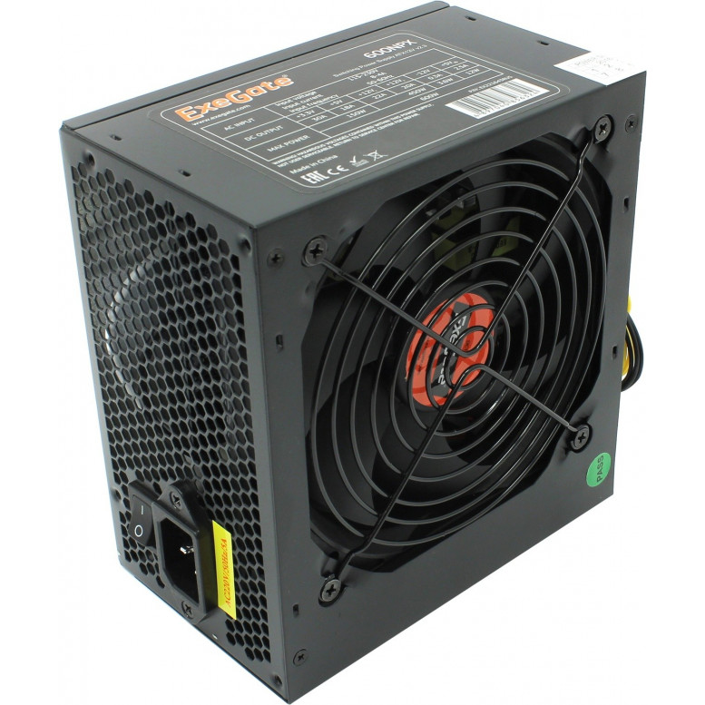 Блок питания Exegate 600NPX 600 Вт, размер вентилятора 120мм, 24p+4p, 6/8p PCI-E, 3*SATA, 2*IDE, FDD (EX221643RUS)