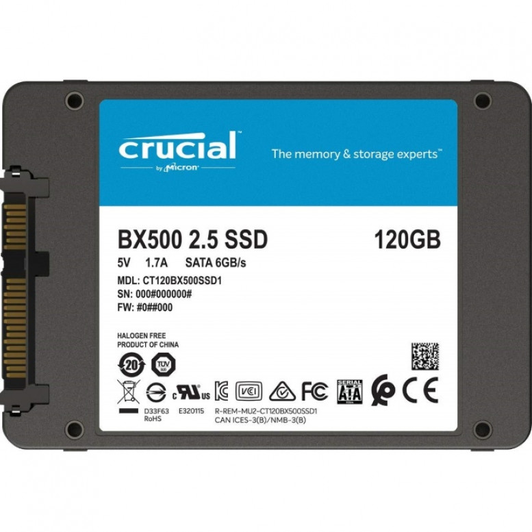 Жесткий диск SSD Crucial CT120BX500SSD1 120 Гб, 2.5", SATA III, R/W - 540 / 500 Mb/s 3D NAND