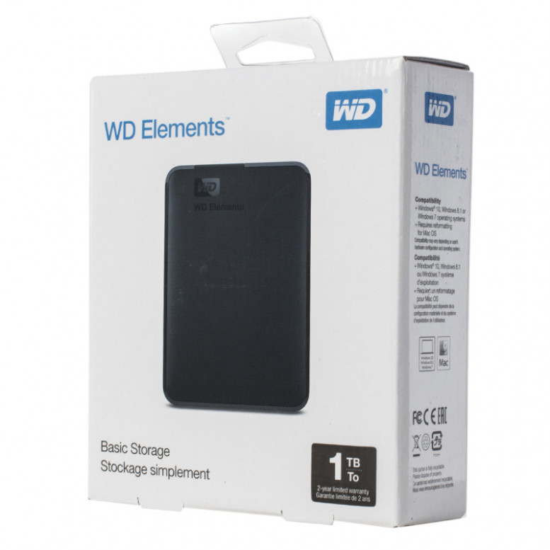 Жесткий диск внешний WD USB 3.0  2.5"  1Tb  WDBUZG0010BBK Elements черный
