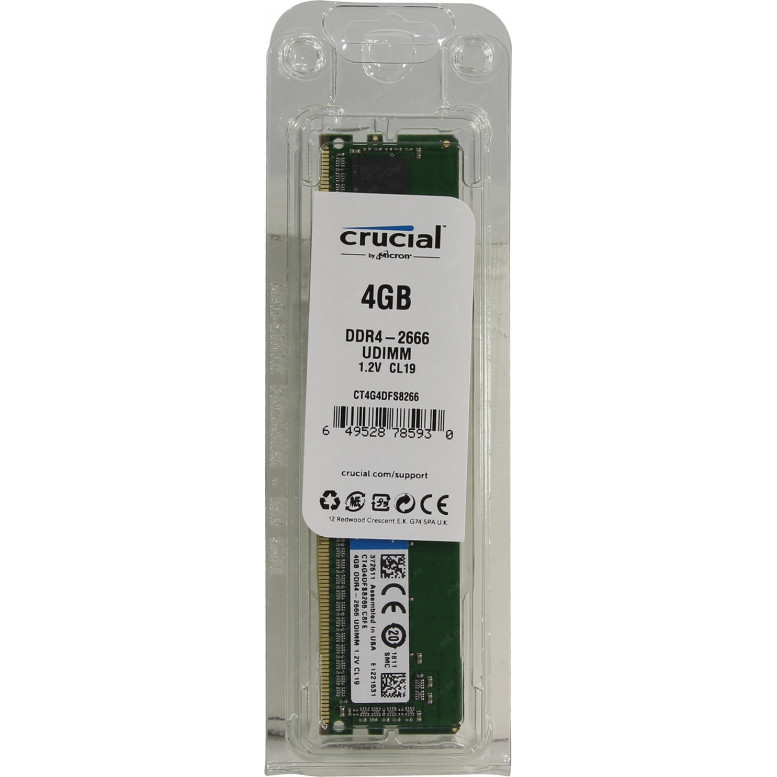 Модуль памяти Crucial DDR4  4Gb  2666MHz  PC21300  CT4G4DFS8266