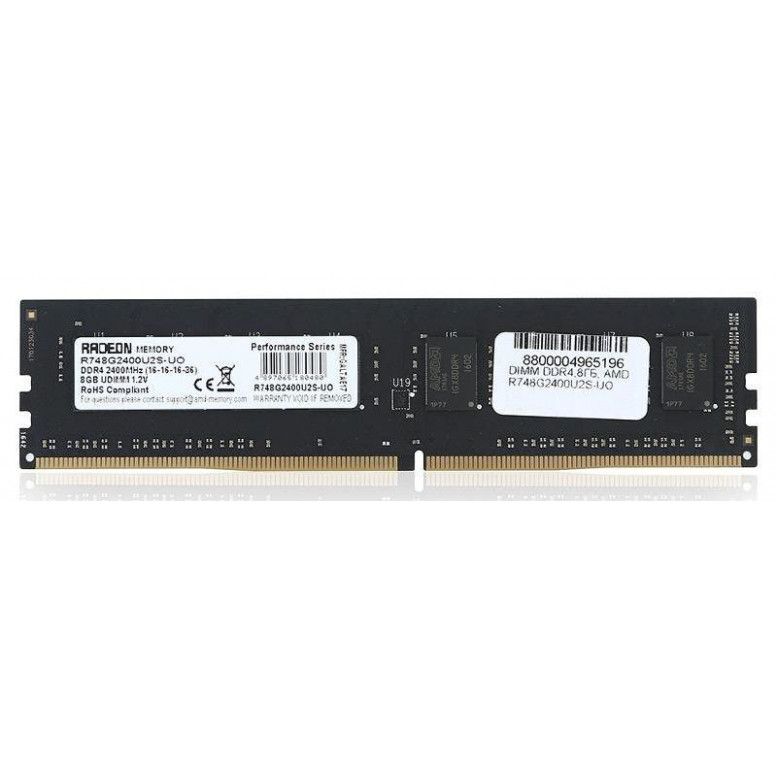 Модуль памяти AMD DDR4  8Gb  2400MHz  PC19200  R748G2400U2S-UO