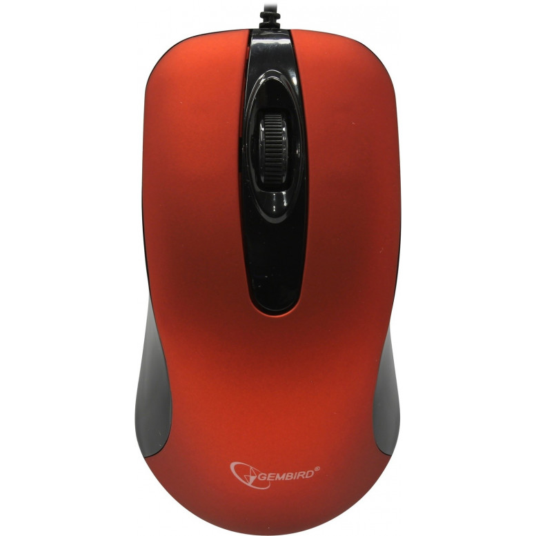 Мышь компьютерная Gembird MOP-400-R, USB, красн, бесшум клик, 3кн, 1000DPI, soft-touch, каб 1.45м, блистер