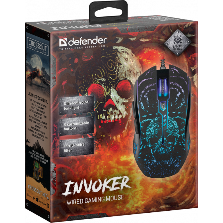 Проводная игровая мышь DEFENDER Invoker GM-947 черная, 3200dpi,мышь
