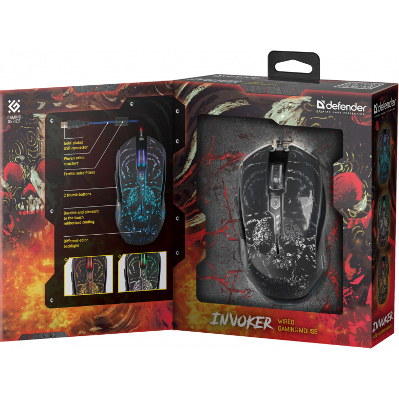 Проводная игровая мышь DEFENDER Invoker GM-947 черная, 3200dpi,мышь