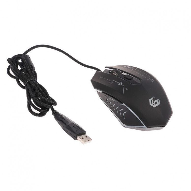 Мышь компьютерная Gembird MG-510, игровая, USB, 5кнопок+колесо-кнопка, 3200DPI, 1000 Гц, подсветка, программное обеспечение для создания макросов