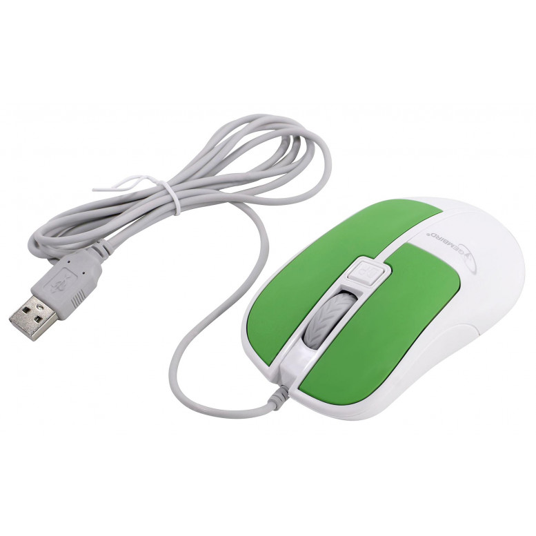 Мышь Gembird MOP-410-GRN, USB, зелёный, 3 кнопки+колесо кнопка, soft touch, 1600 DPI кабель 1.5м