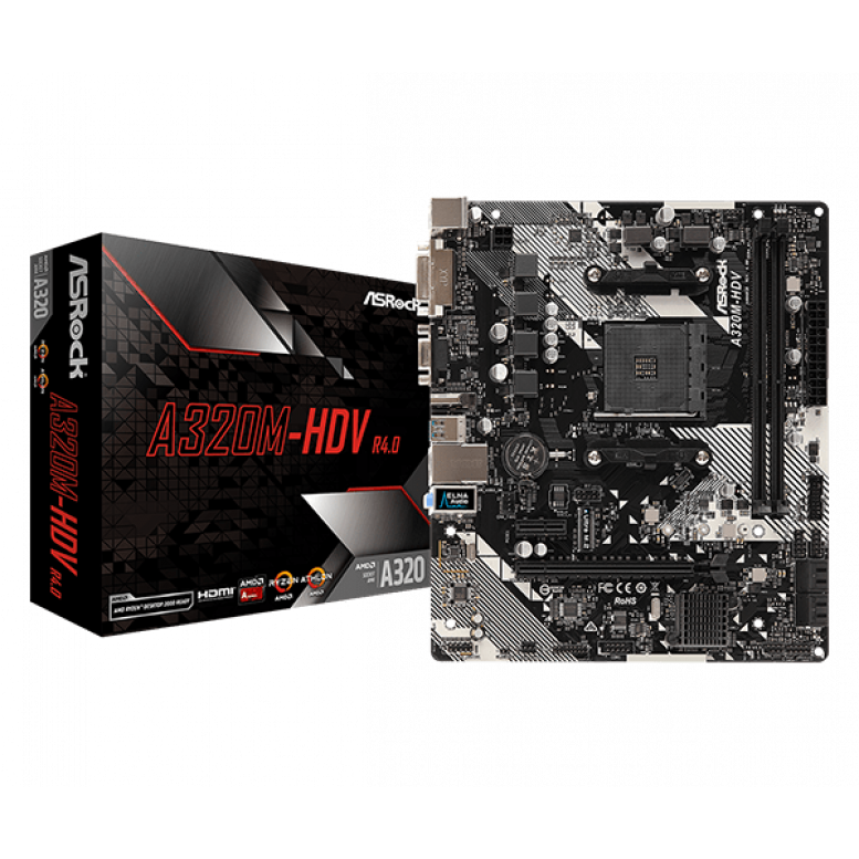 Материнская плата ASRock Socket AM4 A320M-HDV R4.0 mATX VGA+DVI+HDMI